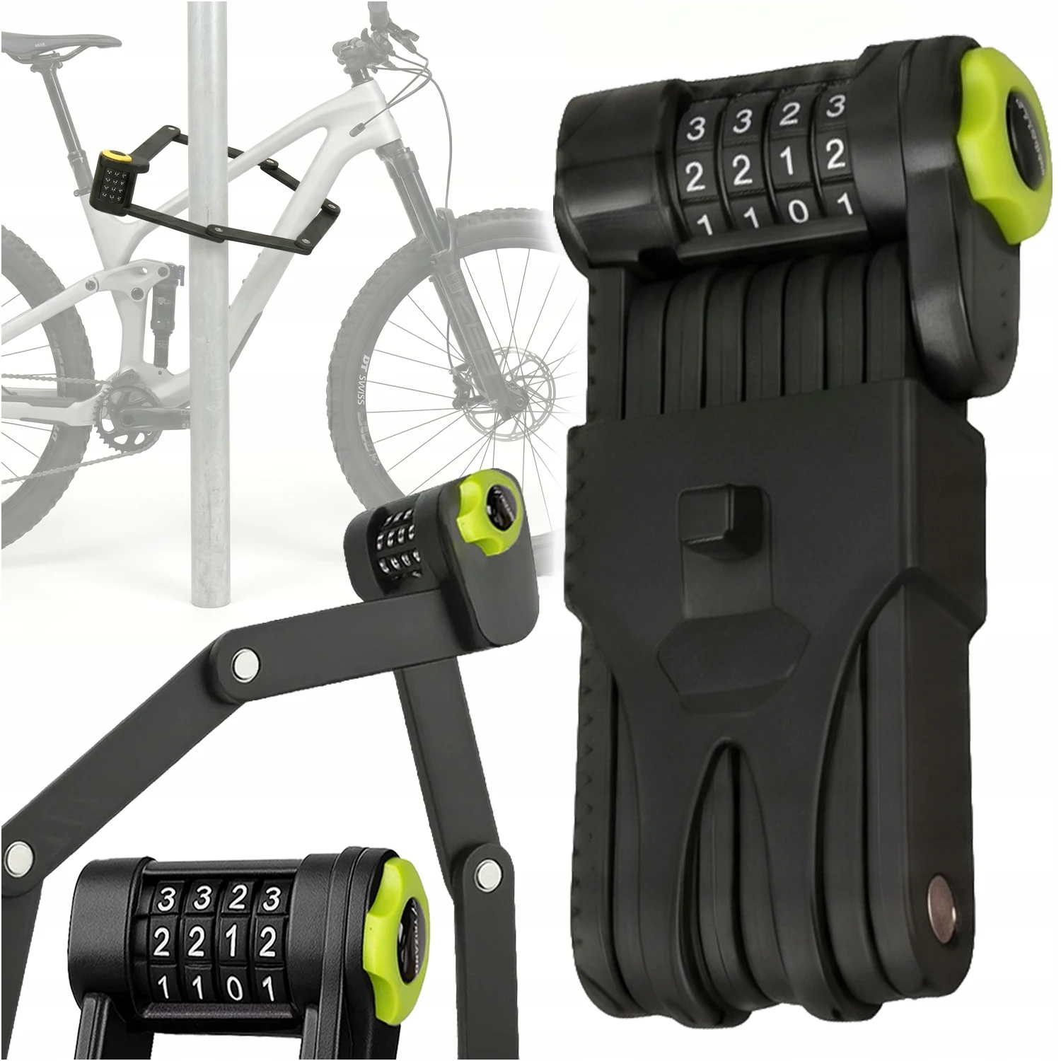Image of Faltbares Fahrradschloss mit 4-stelliger Zahlenkombination, Stahl-Fahrradkettenschloss, Diebstahlschutz, Kompaktes Faltschloss für MTB, Rennrad, Cityrad, E-Bike, Roller, Kinderwagen, Motorrad mit