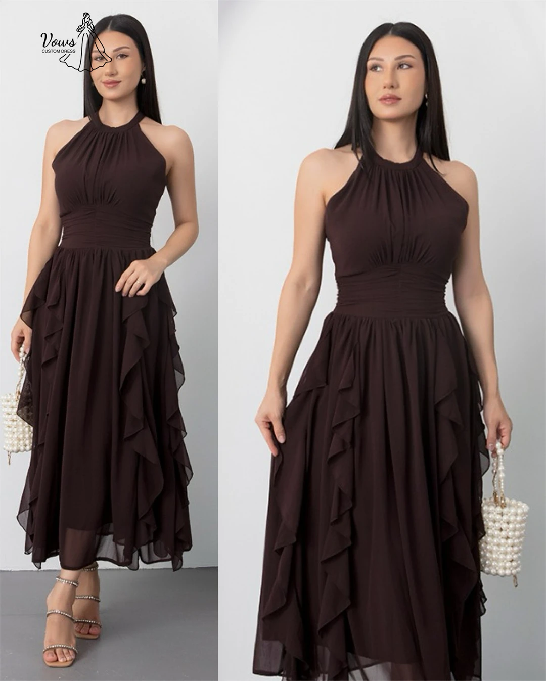 Vows Robe de bal sur mesure ligne une robes de soirée robes de bal 2025 col rond en mousseline de soie Robe de soirée luxueuse Robe de soirée