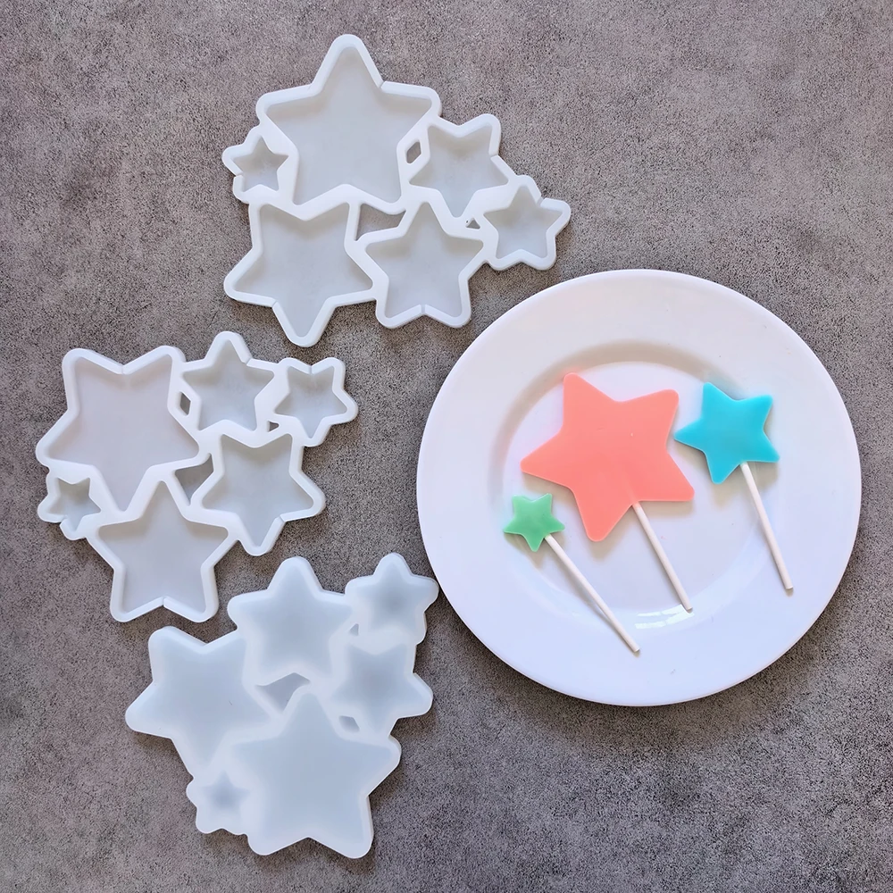 1 unidad de moldes pequeños y con forma de estrella de cinco puntas, utilizados para piruletas, postres, moldes antiadherentes para hornear DIY