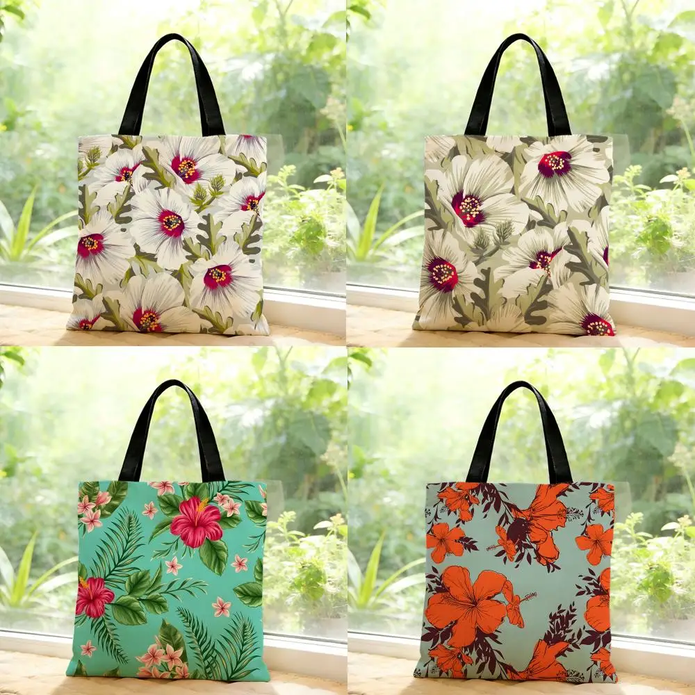 Fashion Malaysia Hibiscus Flower Storage Bags Canvas Bags Series Print Bag Lightweight Shoulder Bag Shopping Bags