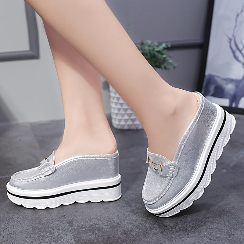 Sandals and Slippers Women\'s New Korean Version of The Thick Bottom Wedge Slippers Baotou Half Slippers women casual shoes ﻿