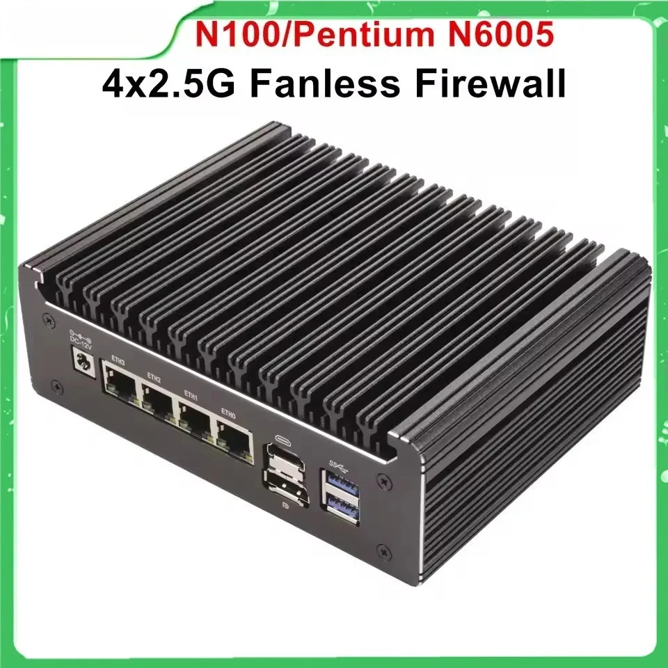 

Topton 4 LAN i226-V 2,5G Твердый безвентиляторный брандмауэр Мини-ПК Intel N100 Pentium N6005 DDR4 COM USB-C pfSense Компьютер OPNsense ESXi