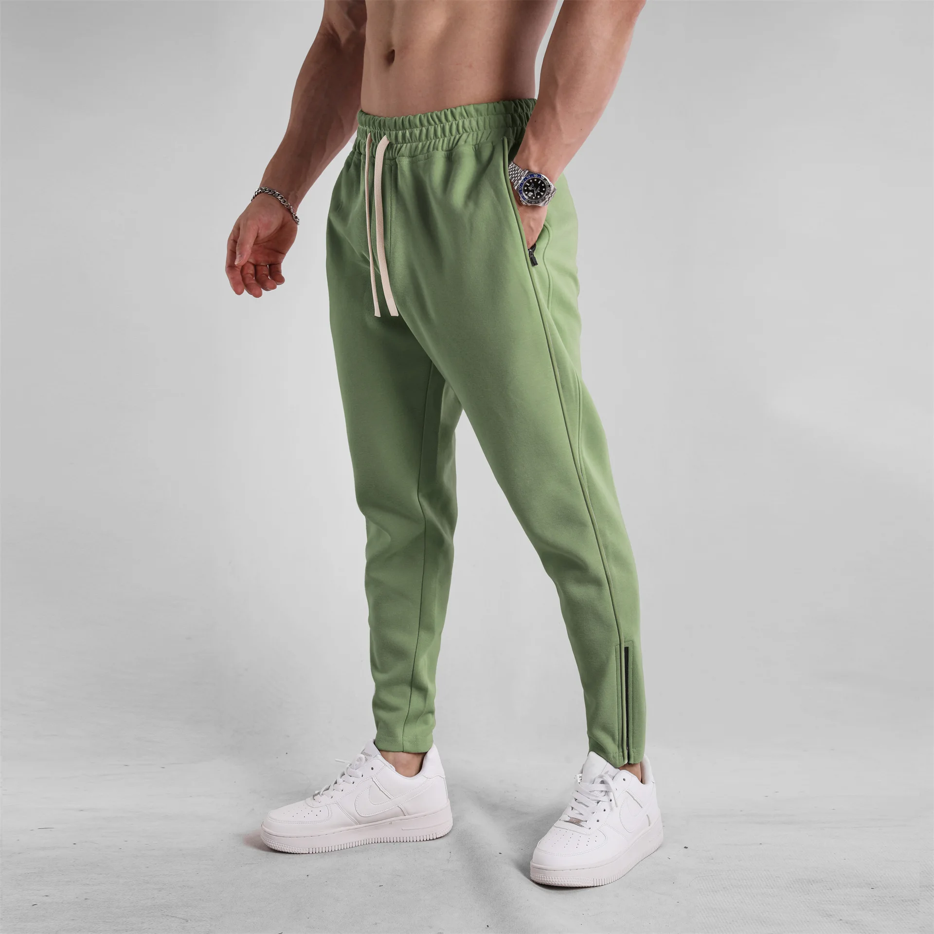 Men's Straight Running Sweatpants Cotton Track Pants Drawstring Sports Baggy Pants Casual Outdoor Jogging Running Trousers