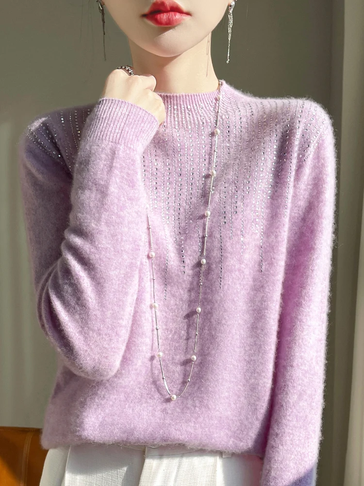 YSC2024 New Women's Classic Australian Pure Wool Half High CollarPullover Long Sleeve Casual High Quality Knitted Sweater