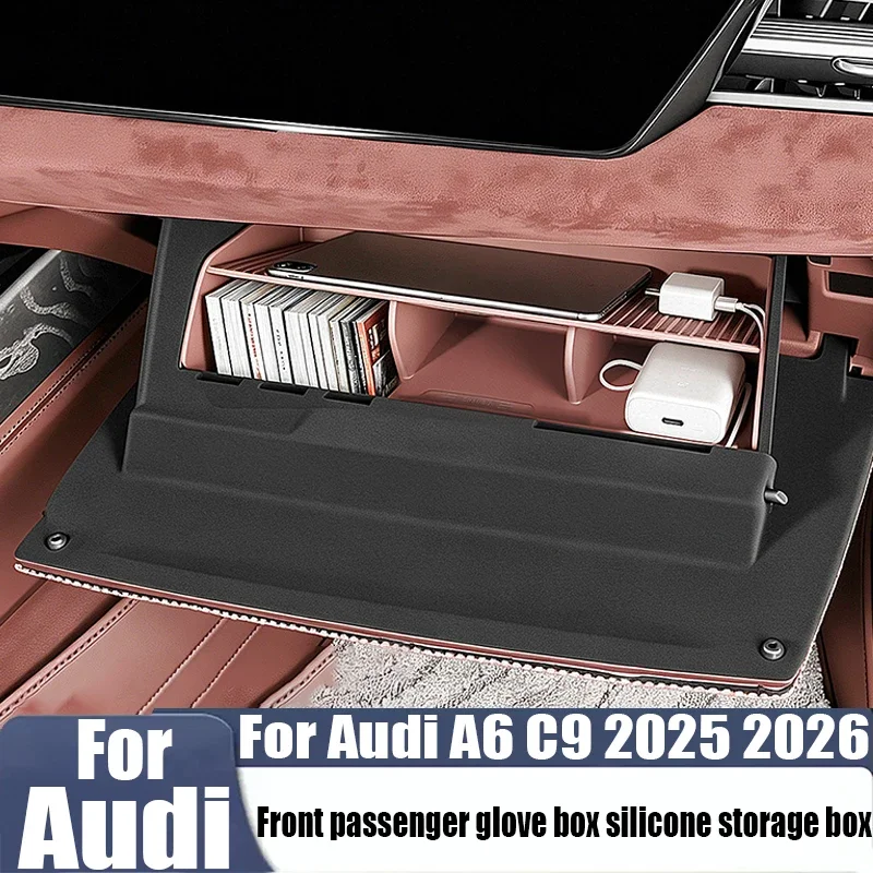 For Audi A6 C9 2025 2026 Glove Box Organizer Silicone Partition Storage Box Front Passenger Interior Accessories