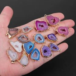 2PCS/lot Fashion Natural Druzy Pendant Irregular Slice Agates Quartzs Stone Connector For Jewelry Making DIY Bracelets Necklaces