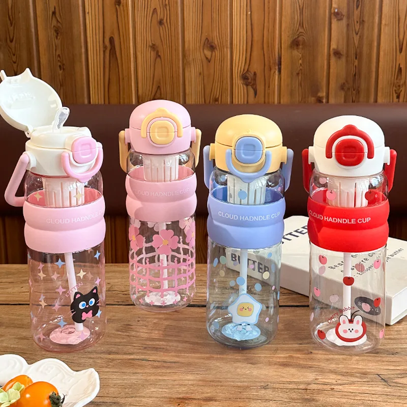 

New portable water cup for girls, high appearance level, double-drinking children's straw cup, high-temperature resistant tea an