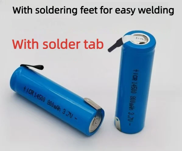 ICR14500 lithium ion battery、800mAh 3.7V、with solder tabs、for electric shaver trimmer、DIY repair replacement