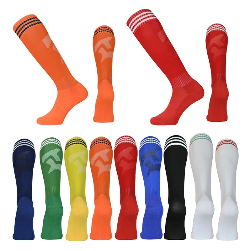 

Unisex Sports Soccer Socks Adults Kids Breathable 3 Stripes Football Over Knee High Training Long Stocking Towel Bottom Sock