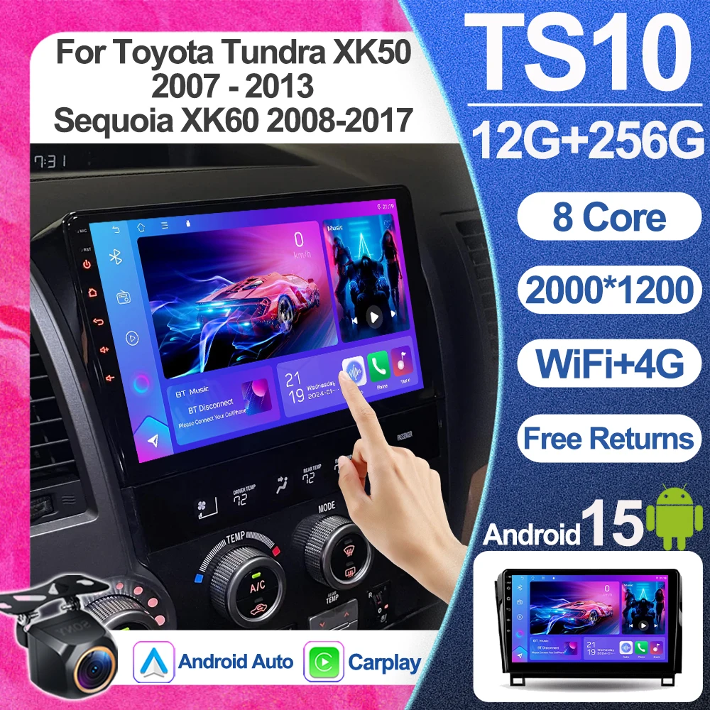 

For Toyota Tundra XK50 2007 - 2013 Sequoia XK60 2008-2017 Carplay Auto 5G+WIFI GPS Car Radio Navigation Multimedia Video Player