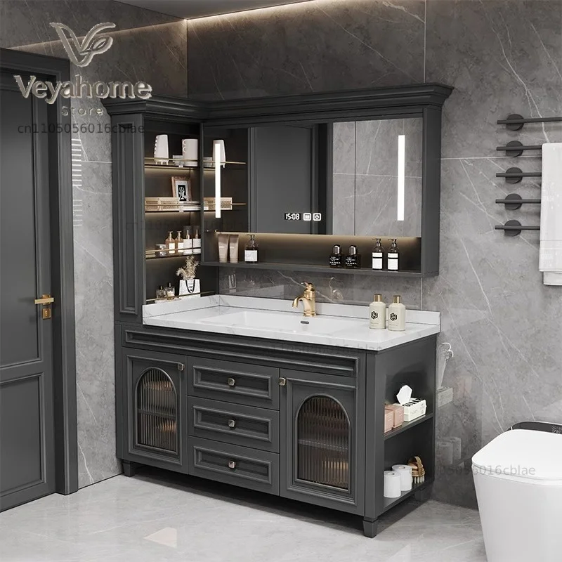 American Oak Bathroom Cabinet Combination French Bathroom Rock Slab Seamless Basin Washbasin Floor Type