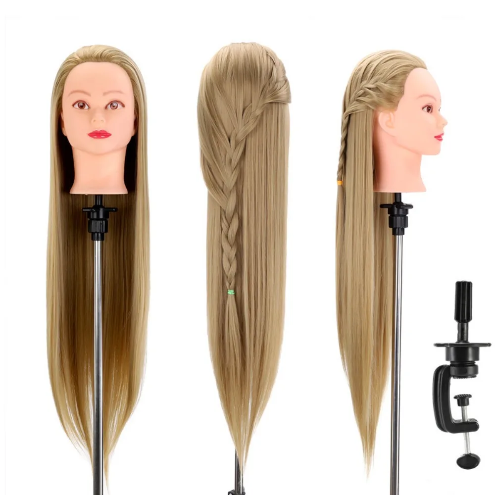 

Synthetic Long Hair Training Head Adjustable Head Model Hairstyle Manikin Head Wig Holder Head Clamp Wig Stand Desk Table Clamp