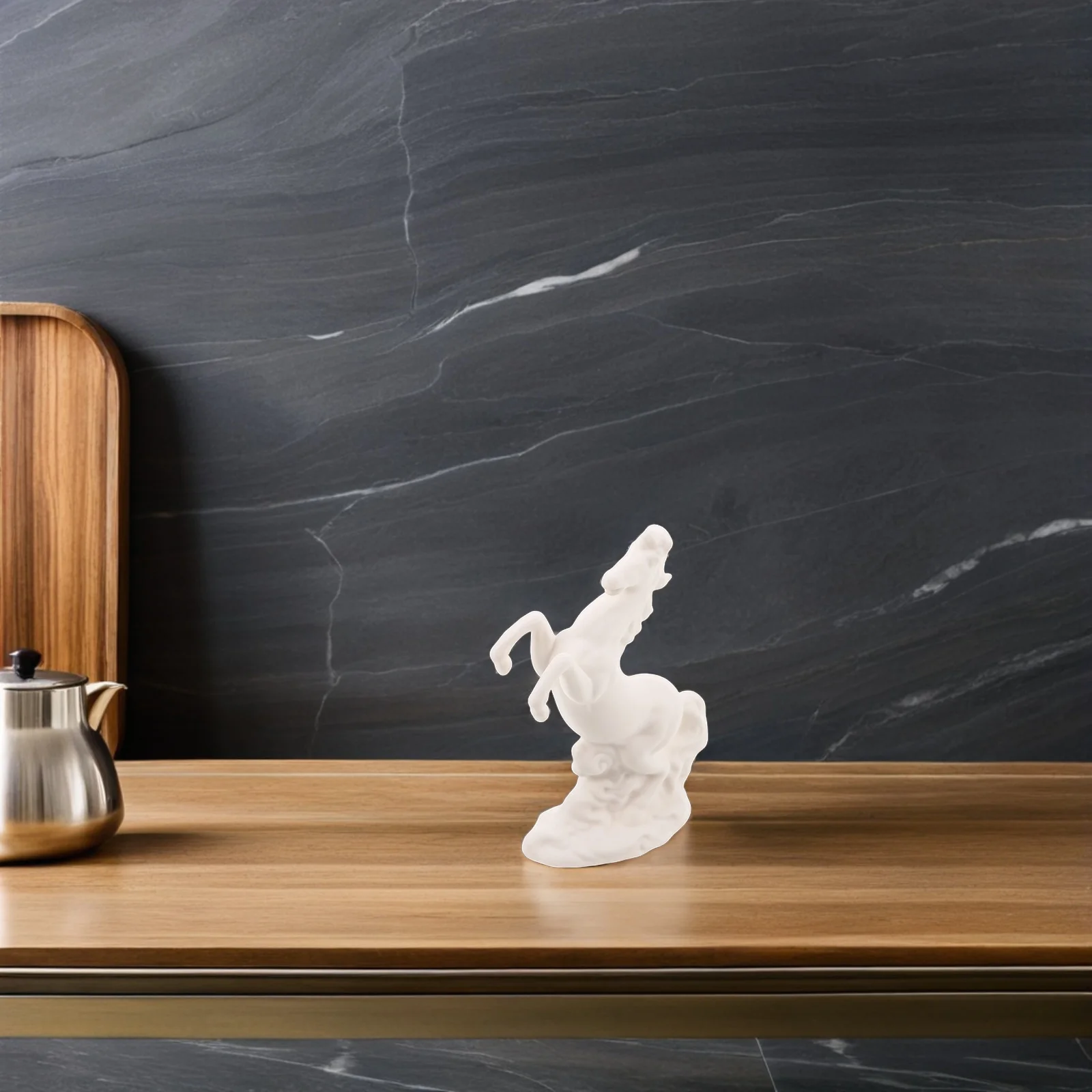 

Handcrafted Ceramic Horse Sculpture in White Dynamic Galloping Form Desktop Decor for Office Home Fengshui Wealth