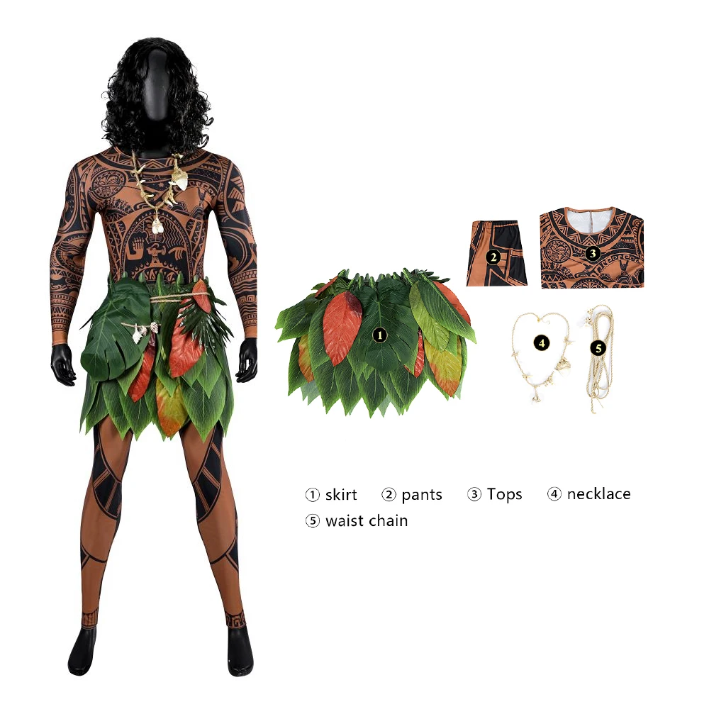 

Halloween Party Role Playing Movie "Ocean Romance" Maoyi Island Cosplay Costume Men's 3D Printed Tight Clothing Top Pants Leafy