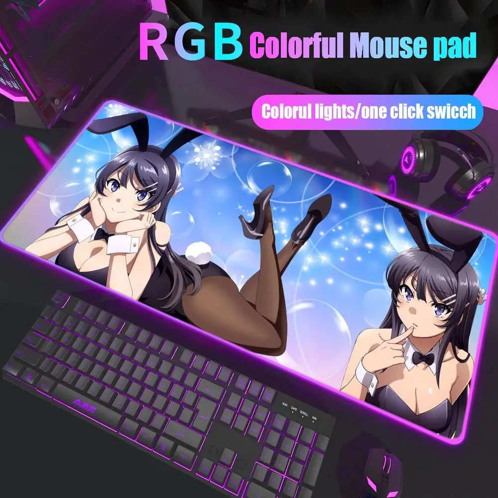 

Anime bunny girl sakurajima mai Mouse Pad Gamer Rgb Desk Mat Back Light Led Mousepad Setup Gaming Deskmat Big Mousepad Backlight