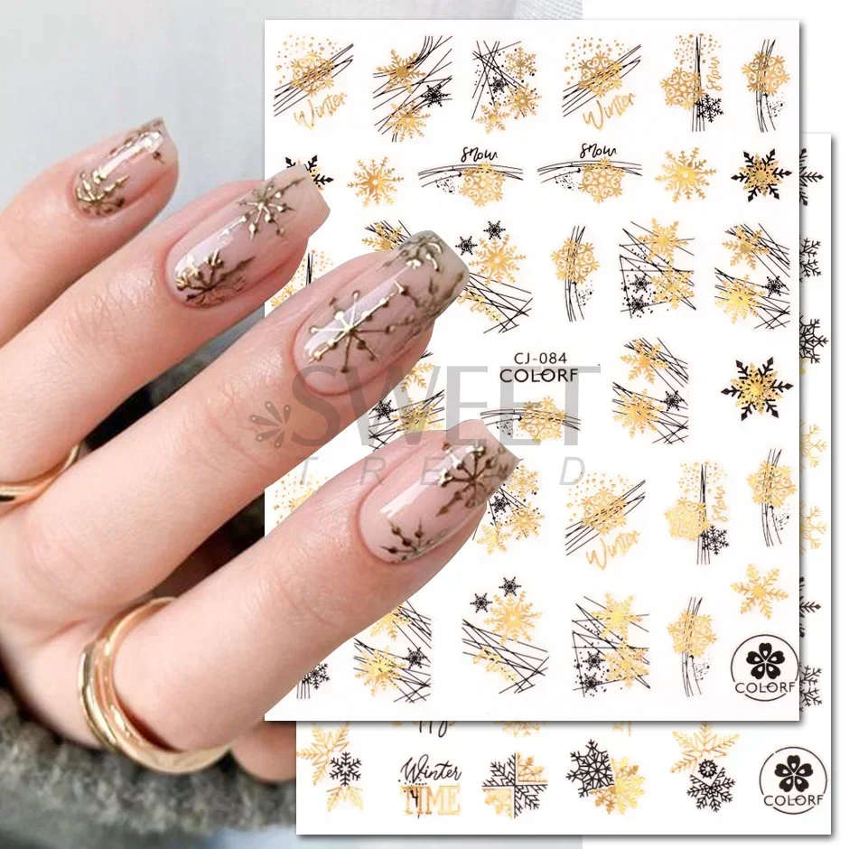 New Year Laser Nail Stickers Manicure 2023 Countdown Clock Sliders Black Gold Snowflake Cartoon Tree Christmas Decor Foils SACJ