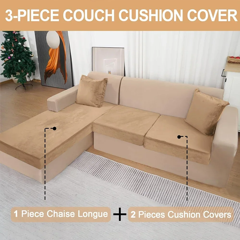 Super Soft Velvet Sectional Couch Covers Stretch Solid Sofa Covers Washable Luxury Chaise Longue Sofa Cushion Slipcover Plush