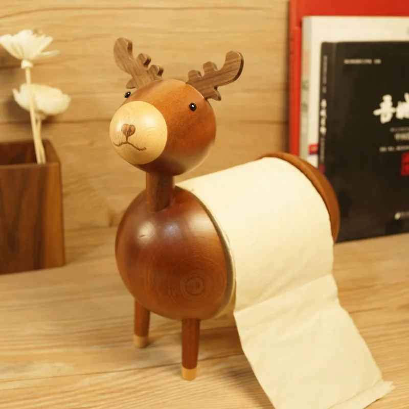 

Creative solid wood deer tissue holder For Room Tabletop Decoration