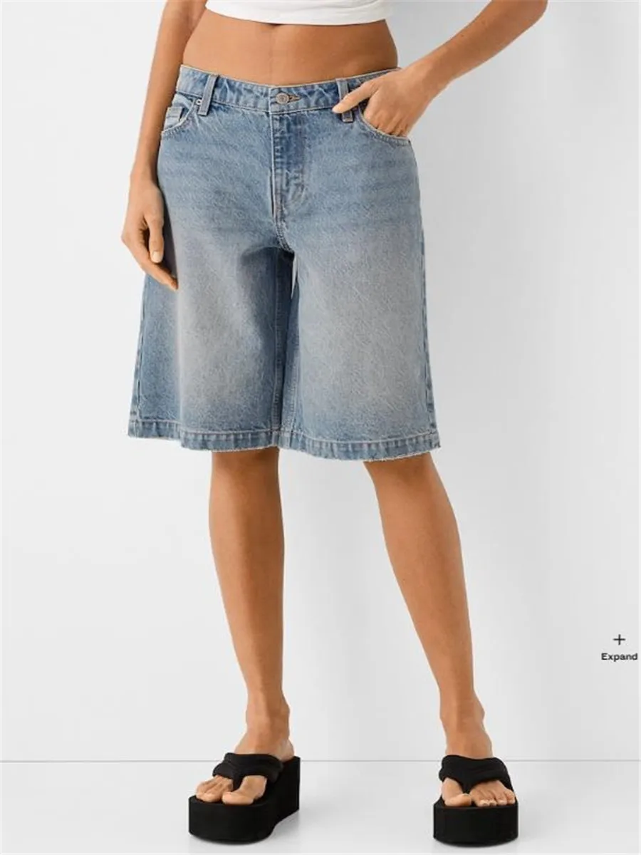 Shorts jeans com botões para mulheres, cintura midi, bolsos, jeans curtos, calça vintage, streetwear retrô, Y2K, moda dos anos 90, verão e outono