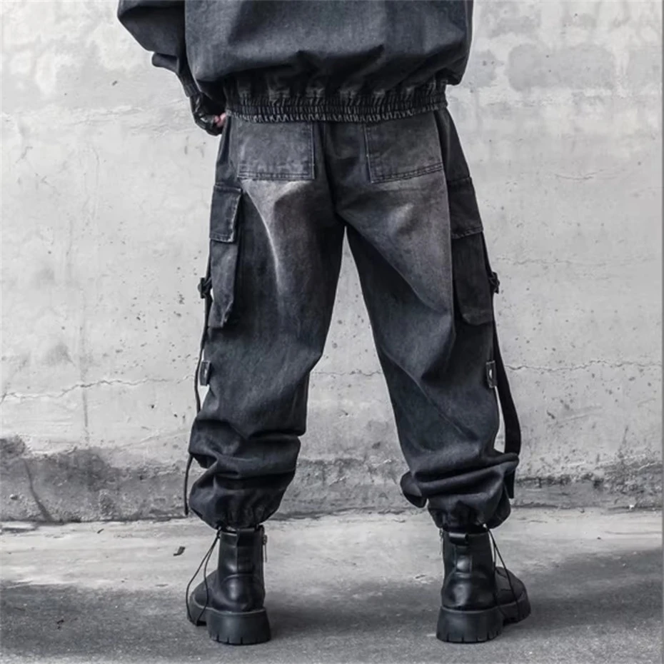 Men Cargo Baggy Jeans Punk Hip Hop Black Denim Sweatpants Washed Vintgae Street Casual Pants Pantalones Hombre Mens Clothing