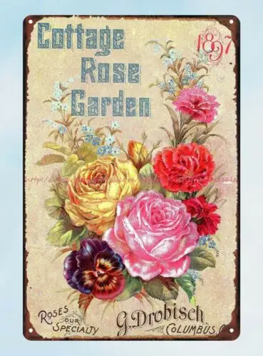 home decor places plaque Cottage rose garden catalogue 1897 metal tin sign