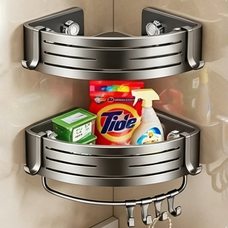 

Bathroom No-Drill Stick-on Suction Cup Corner Shelf
