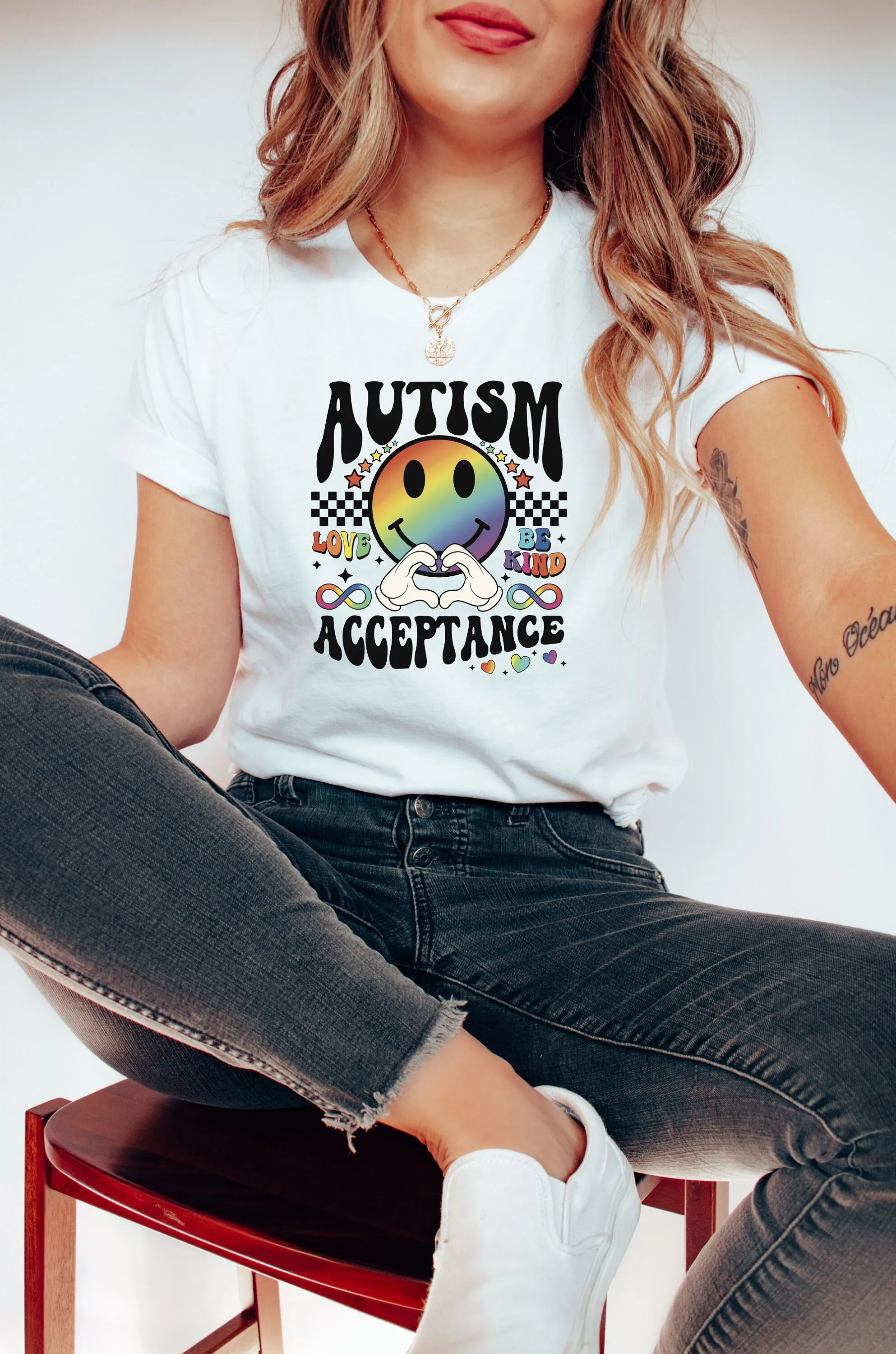 Retro Autism Acceptance T Shirt Love Be Kind Mental Health Inclusion Awareness Month Sped