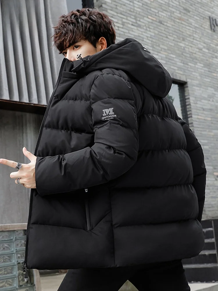 

Men's Mid-Length Thiened Cotton Jaet Winter Warm Casual Coat Detachable Hood Long Sve Zipper Closure Color