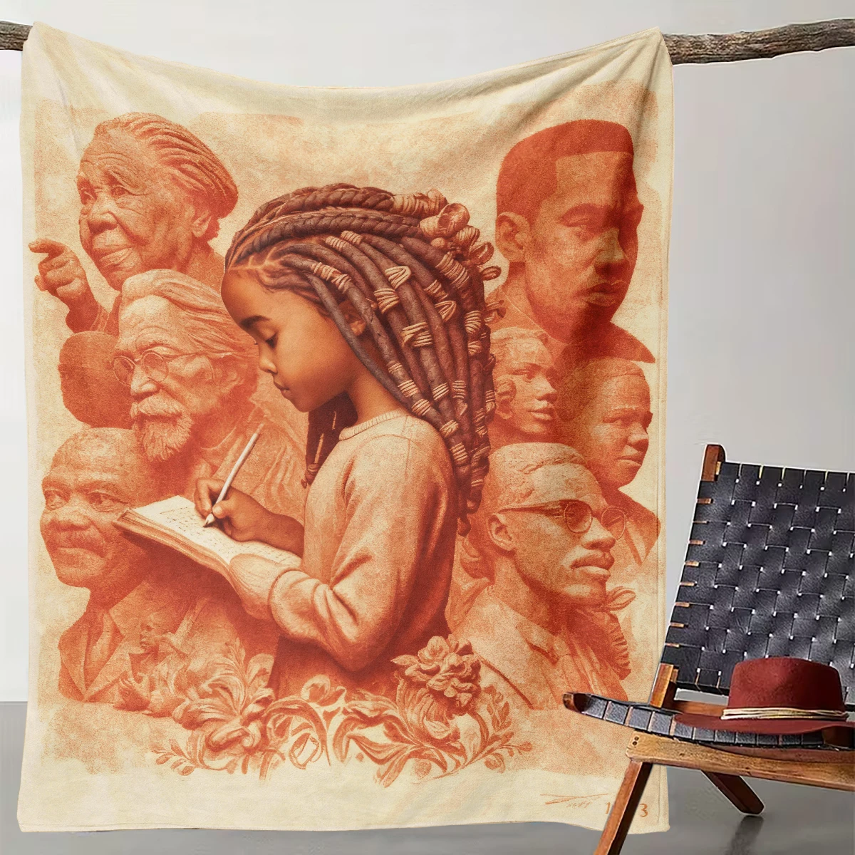 

1 Retro Art Illustration Blanket Cultural Commemorative Warm Blanket Brown Character Healing Home Sofa Blanket Suitable for