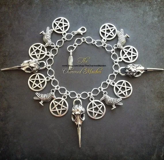 سوار جمجمة الغراب، سوار على شكل جمجمة الغراب القوطي والخماسي، سوار ساحرة آلهة موريجان، سوار الطيور الوثنية #2