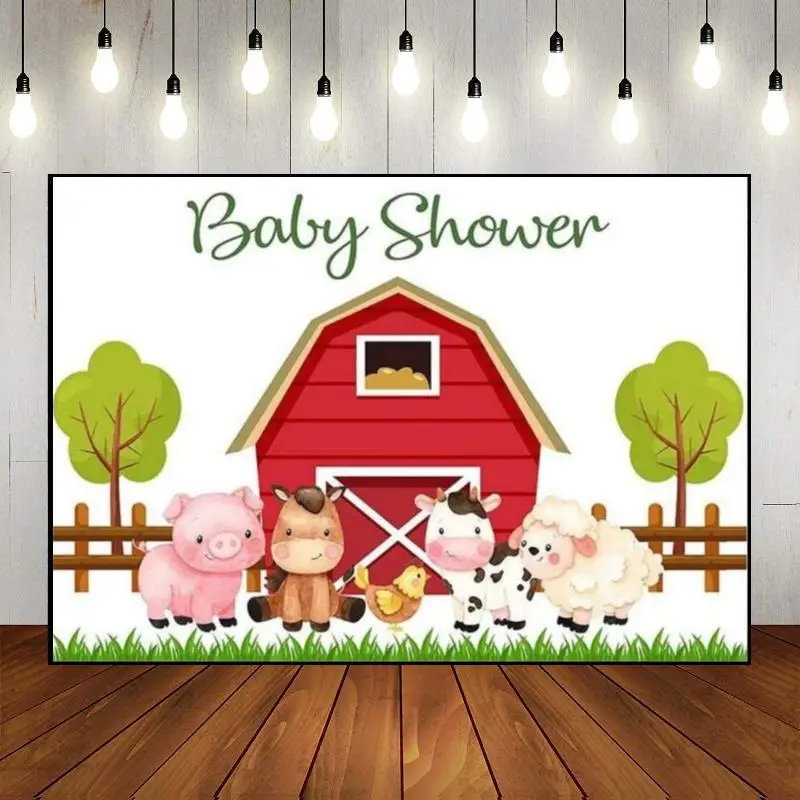 

Farm Birthday Decoration Banner Background Custom Backdrop Livestock Shelters Photo Hay Cutters Baby Shower Cow Party Animals