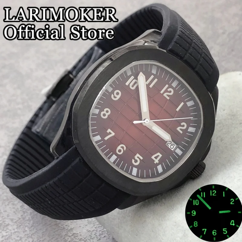 LARIMOKER 40mm Coffee Dial Stainless Steel Watch Case With Rubber Strap Men's NH35 Automatic Movement Mechanical Diving Watches