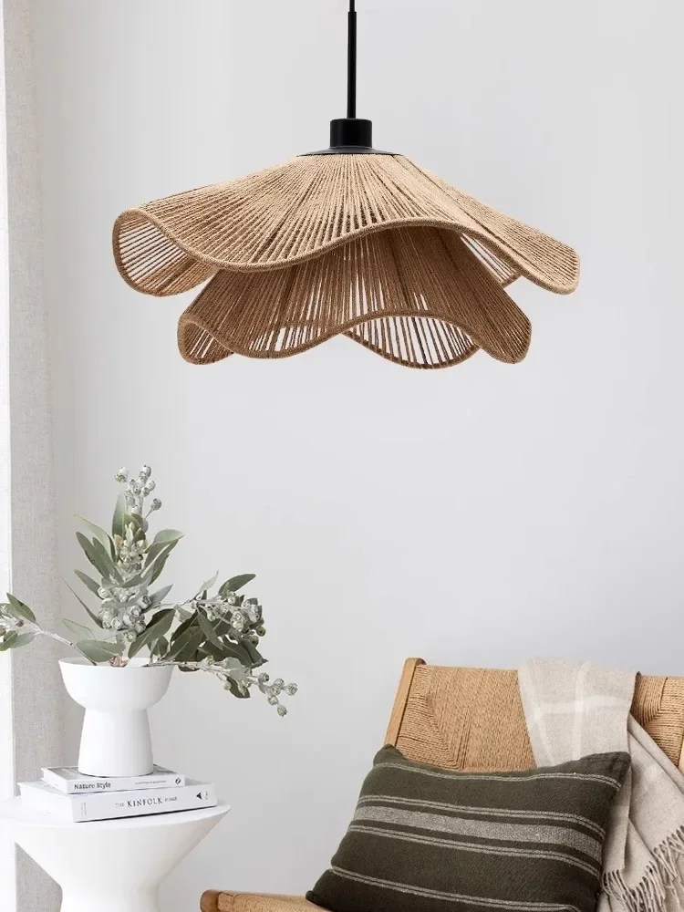 

Nordic Wabi Sabi Hemp Rope Chandelier Bedroom Dining Room Led Pendant Lights Home Decoration B&B Loft Hangling Lamp Lustre Lamps