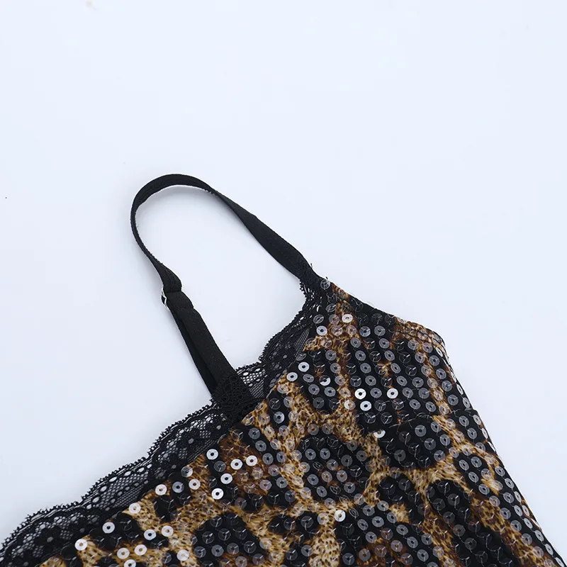 الصيف النساء Y2k الترتر ليوبارد الرسن المحاصيل القمم مزين كامي القمم الصيف بريق س الرقبة حجر الراين بروتيل تانك قميص