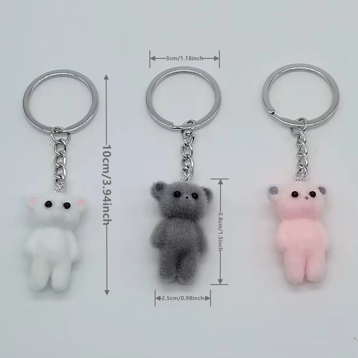 1Pc 3D Cartoon Flocking Bear Keychain for Men and Women, Kawaii Animal Key Ring, Key Chains, Souvenir Gifts, Car Keys, DIY Jewel