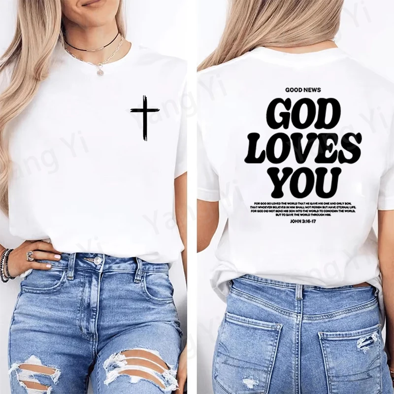 Modisches Unisex-T-Shirt mit christlichem Design-Print, für Männer und Frauen, Sommer-Freizeitoberteil, Paar-Mode, Streetwear-T-Shirt – Detail 7