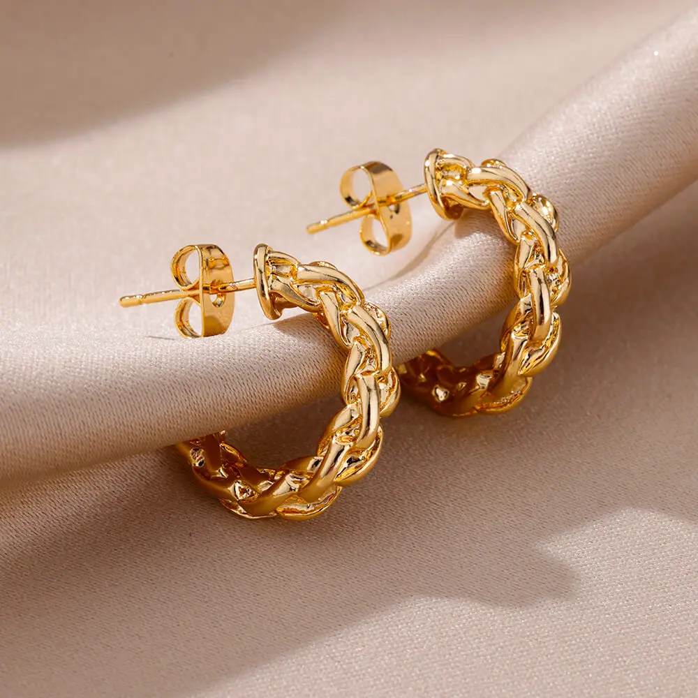 Stainless Steel Earrings for Women 2023 Vintage Gold Color Irregular C Shaped Earrings Luxury Piercing Jewelry Accessories Gift