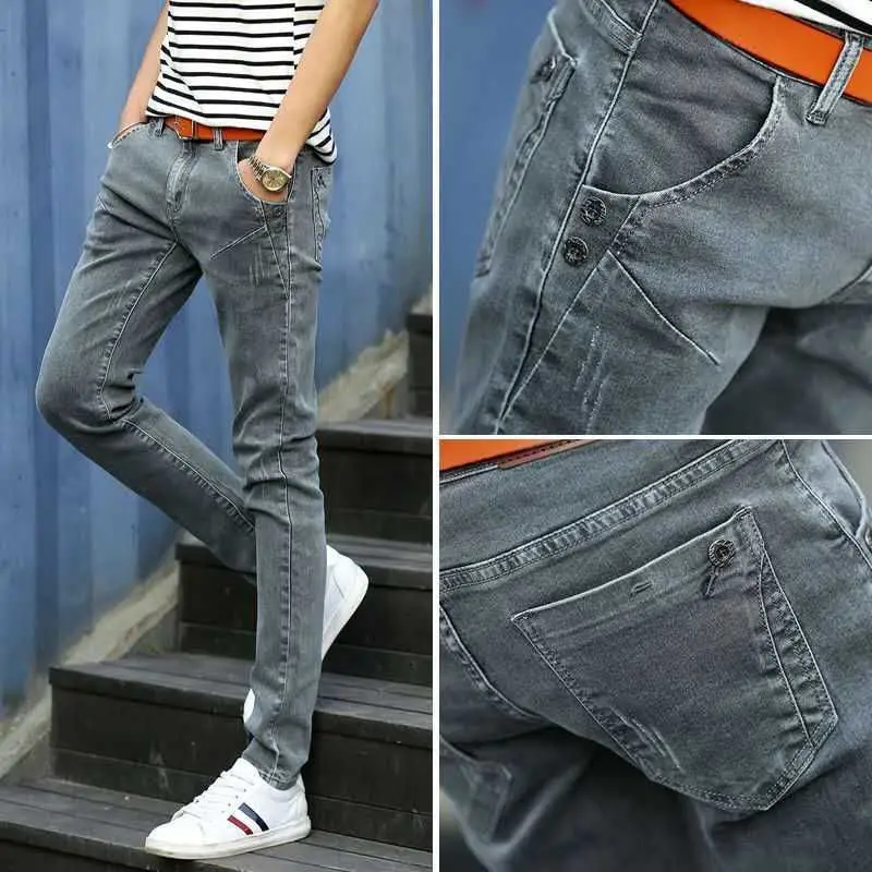 Men's Casual Denim Slim Jeans 2024 Autumn Winter Warm Velvet Button Designer Korean Style Clothes High Quality Streetwear Pants