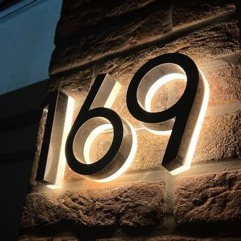 

Outdoor Door Number Luminous Waterproof Acrylic Apartment Door Number Stainless Steel Letter Sign Address Number