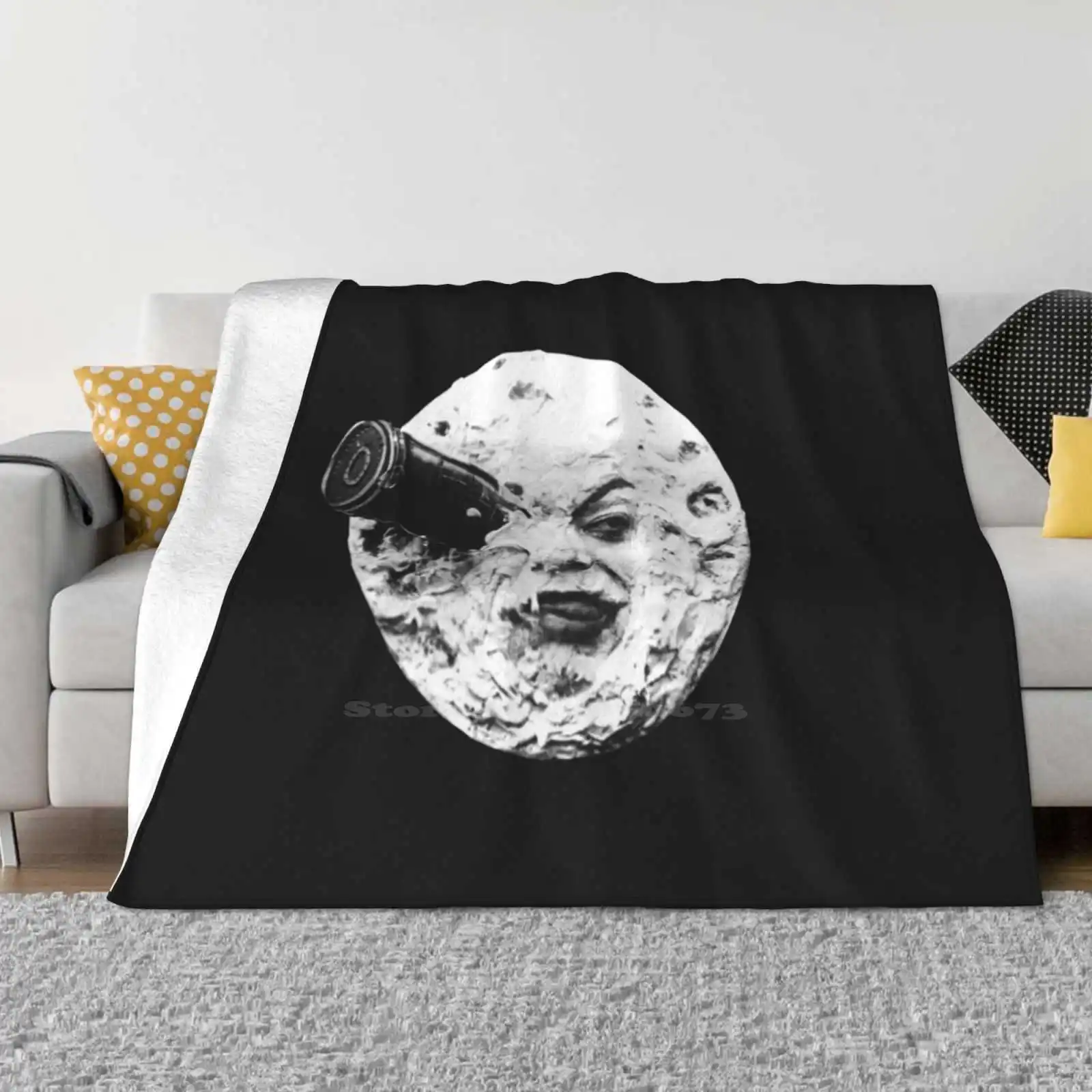 A Trip To The Moon ( Le Dans La Lune )-Face Only For Home Sofa Bed Camping Car Plane Travel Portable Blanket A Trip To The Moon