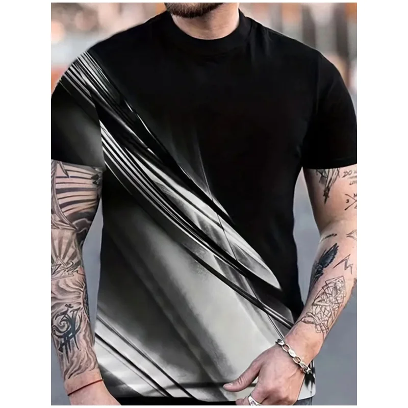 

New Models T Shirt For Men Clothing Gradient Pattern Print Crew Neck Tops Summer Fashion Harajuku Short Sleeve Male Leisure Tees