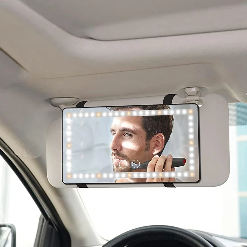 2Pcs Car Sun Visor Vanity Mirror Rechargeable Vanity Mirror 60LED Dimmable Clip-On Rear View Sun Visor Vanity Mirror