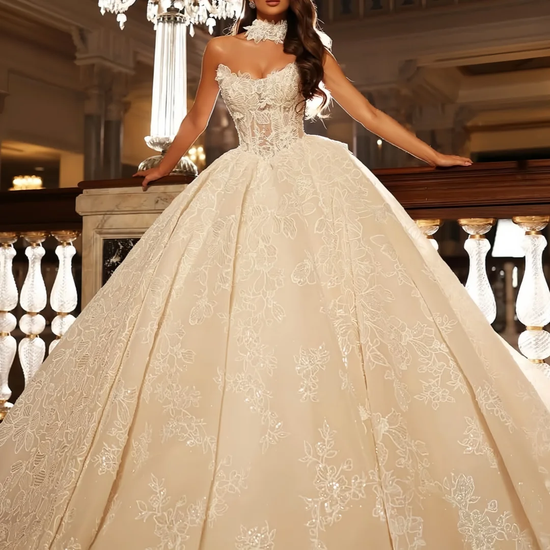 

Elegant Lace Sweetheart Collar Embroidered Luxury Wedding Dress Vestidos De Novia Bride Dress Customized