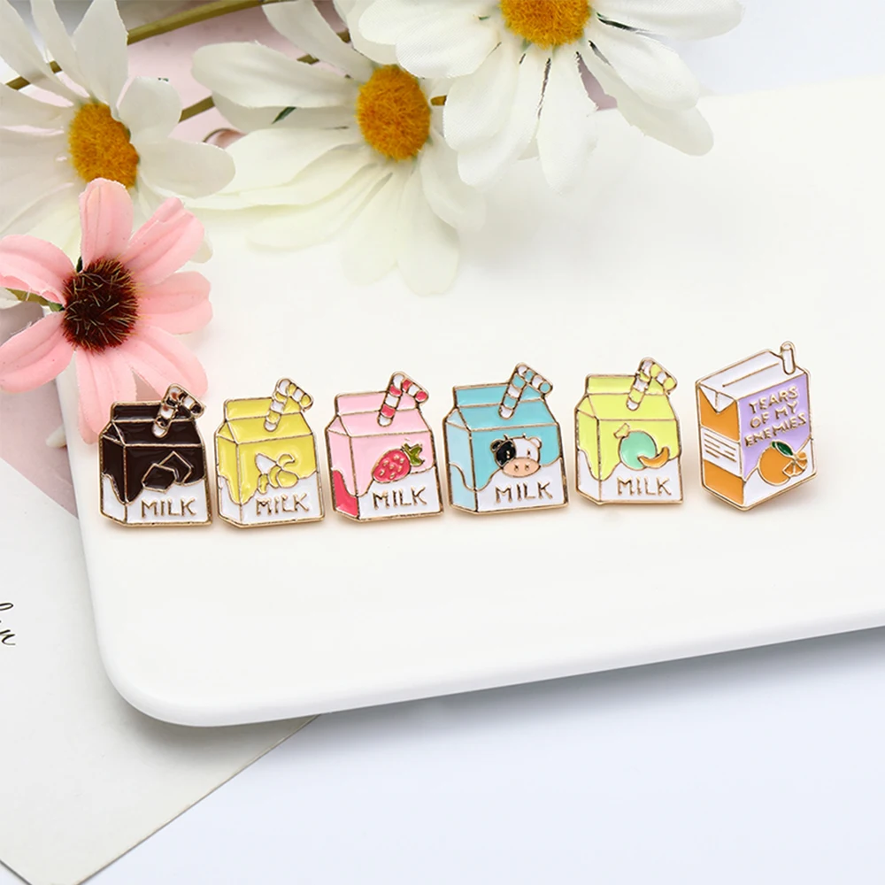 6Pcs/Set Cute Strawberry and Banana Fruit Milk Collection Pins Tears of My Enemies Juice Enamel Brooches