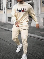 Autumn and winter men's clothing brand fashion fitness jogging sports suit casual crewneck hoodie + sweatpants two-piece set