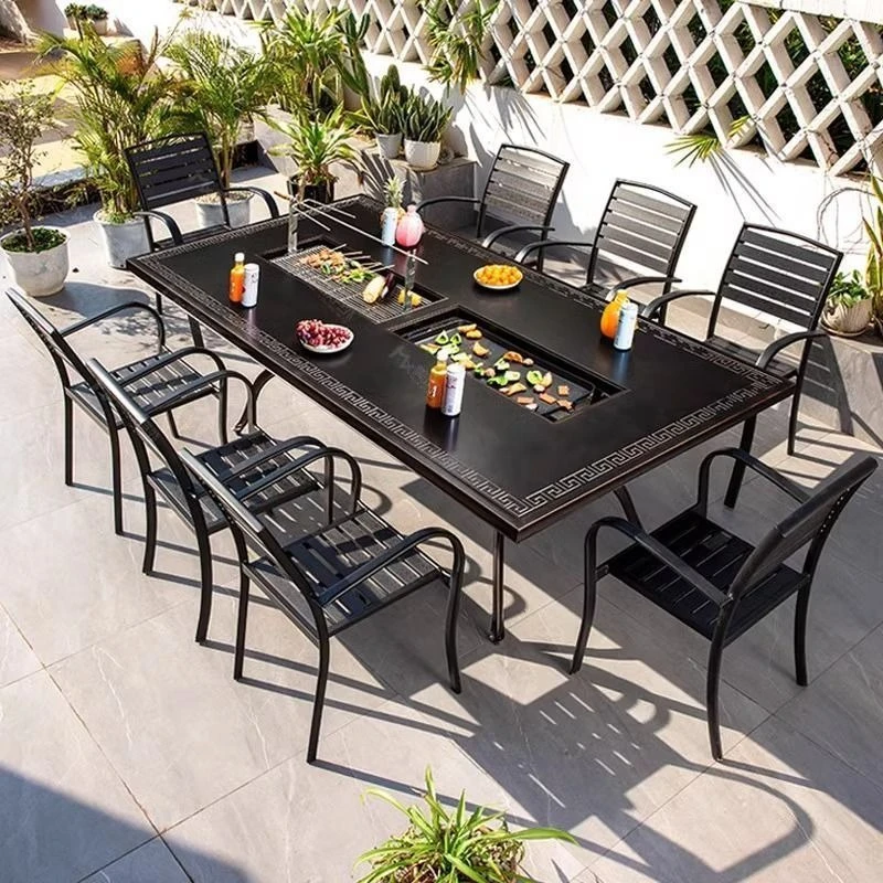 Outdoor new barbecue table and chairs, barbecue grill balcony outdoor combination