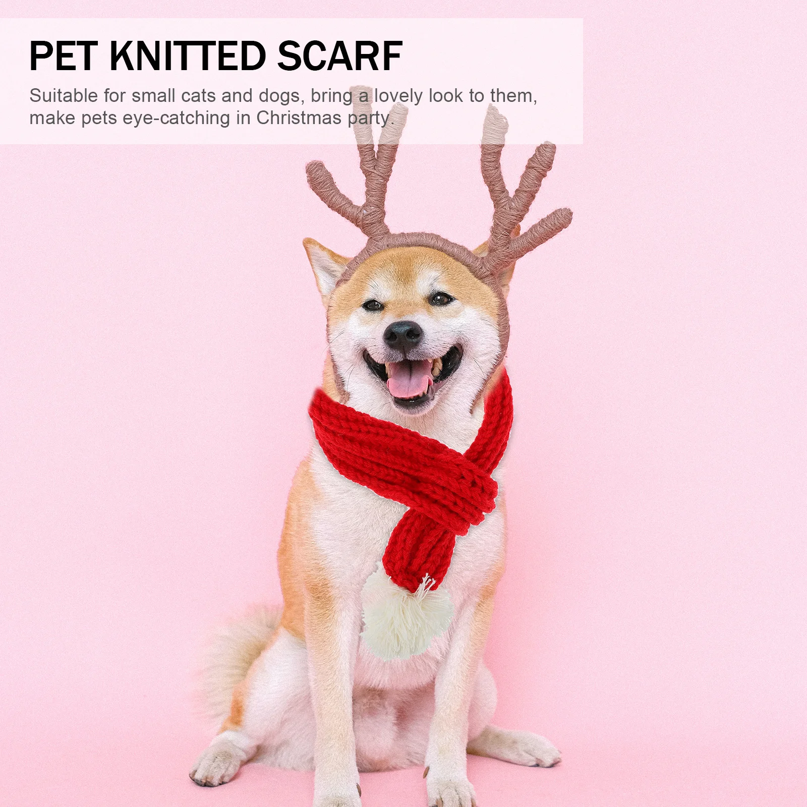 

1Pcs Christmas Pet Knitted Scarf Red Soft Lightweight Comfortable for Small Dogs Cats Daily Party Photo Shoot Accessories