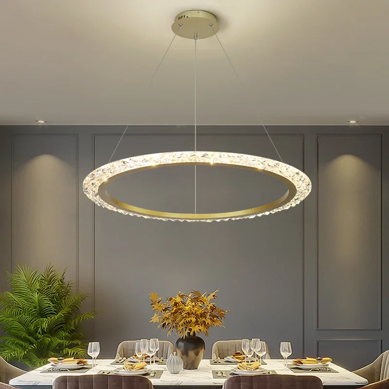 Lámpara colgante LED blanca para sala de estar, comedor, dormitorio, Cocina, Diseño de estilo moderno de lujo, luz de araña de techo de anillo dorado