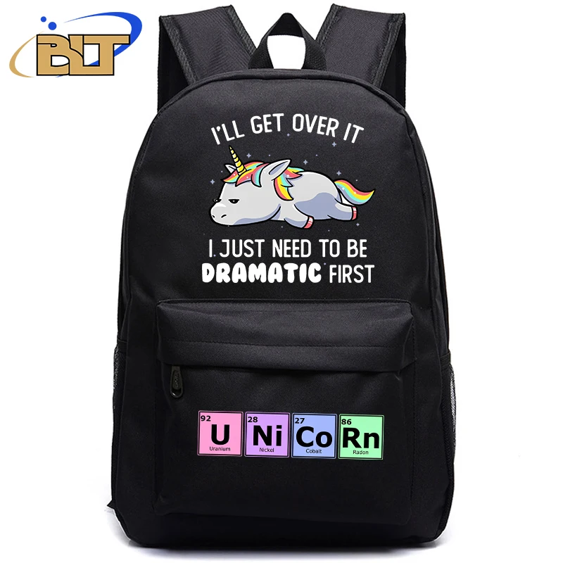 Mochila negra con estampado de unicornio para niños, bolsa escolar para estudiantes, regalo de regreso a la escuela