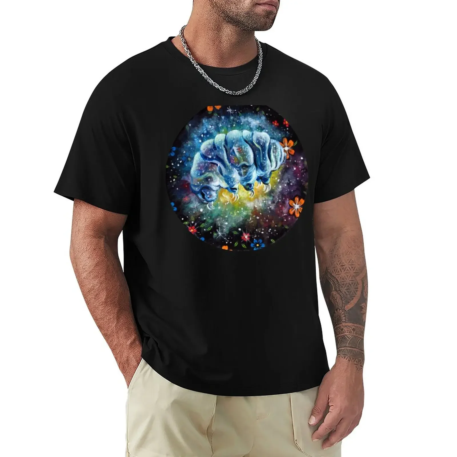 Floral Space Tardigrade- Galaxy Traveling Water Bear T-Shirt oversized t shirts custom t shirts black t-shirts for men